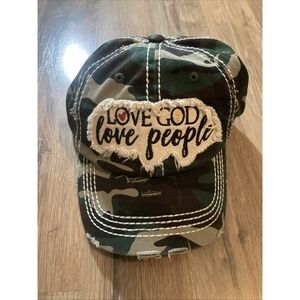 Religious Hat Cap Love God Love People Faith Jesus Camo NWOT Christian